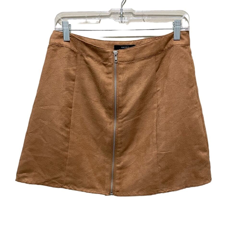 Forever 21 faux suede zipper mini skirt tan brown size large
